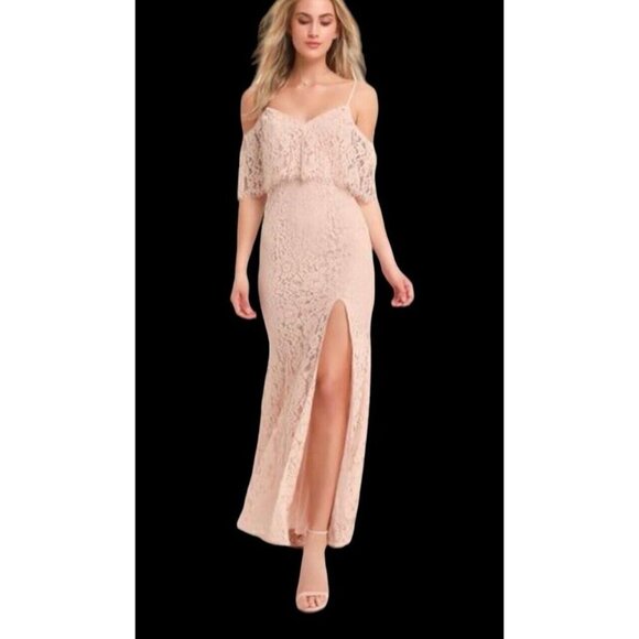 LULUS Women Caterina Maxi Dress Sz M Light Pink Eyelet Elegant Event Party 7-3 - Picture 8 of 16